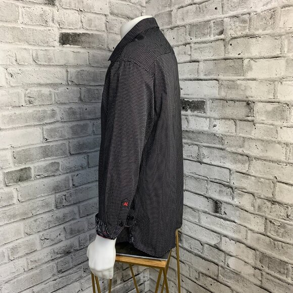 Au Noir Black White Contrasting Trim Flip Cuff Casual Button Down Shirt - Picture 9 of 15